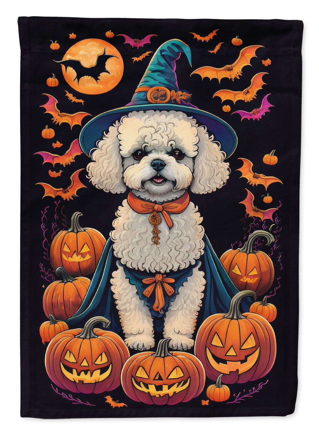 Halloween Bichon Frise Dog House Flag 28x40IN Double-Sided Polyester Decorative Sleeve Pole Flag for Outdoor Home Garden