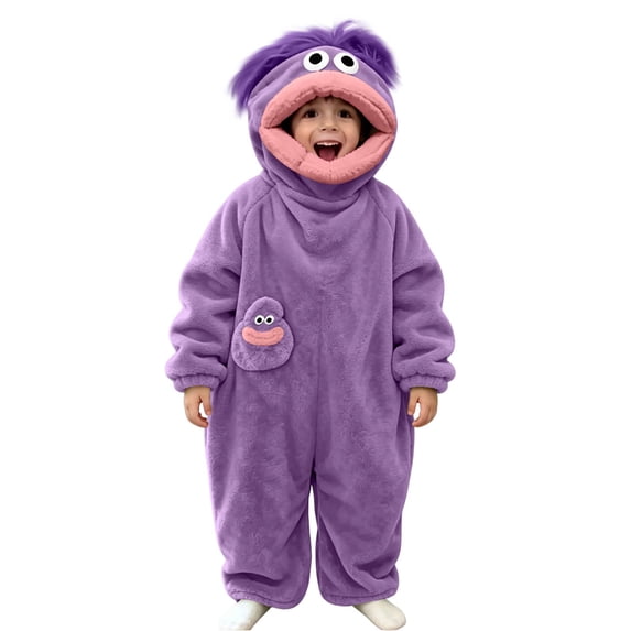Halloween Big Mouth Monster Onesie for Kids,Silly Pajamas Onesie with Shoes,Halloween Cosplay Party Costume,Funny Monster Jumpsuit,Oversized Fleece One Piece Pajamas,Ugly Pajama Party Outfits