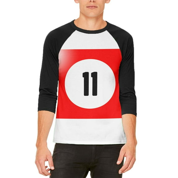 Halloween Billiard Pool Ball Eleven Costume All Over Mens Raglan T Shirt White-Black SM