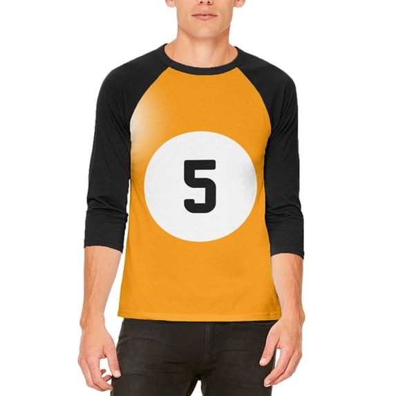 Halloween Billiard Pool Ball Five Costume All Over Mens Raglan T Shirt White-Black MD