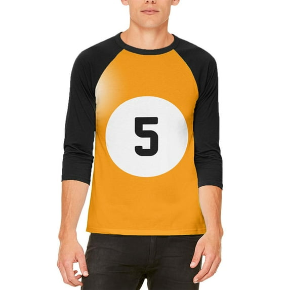 Halloween Billiard Pool Ball Five Costume All Over Mens Raglan T Shirt White-Black X-LG