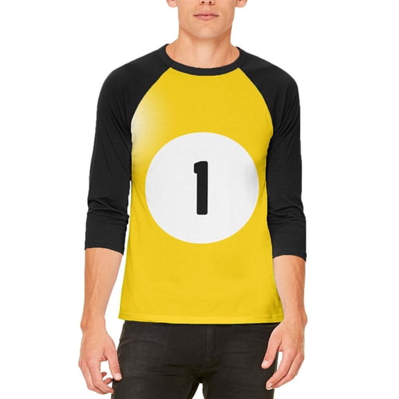 Halloween Billiard Pool Ball One Costume All Over Mens Raglan T Shirt White-Black X-LG
