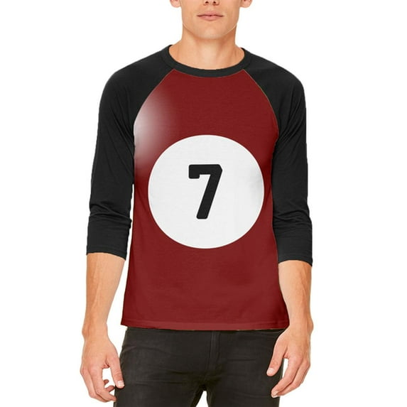 Halloween Billiard Pool Ball Seven Costume All Over Mens Raglan T Shirt White-Black SM