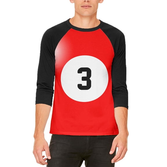 Halloween Billiard Pool Ball Three Costume All Over Mens Raglan T Shirt White-Black SM