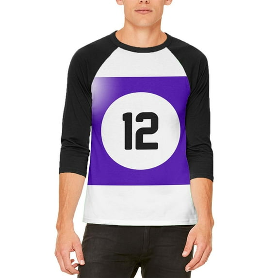 Halloween Billiard Pool Ball Twelve Costume All Over Mens Raglan T Shirt White-Black LG