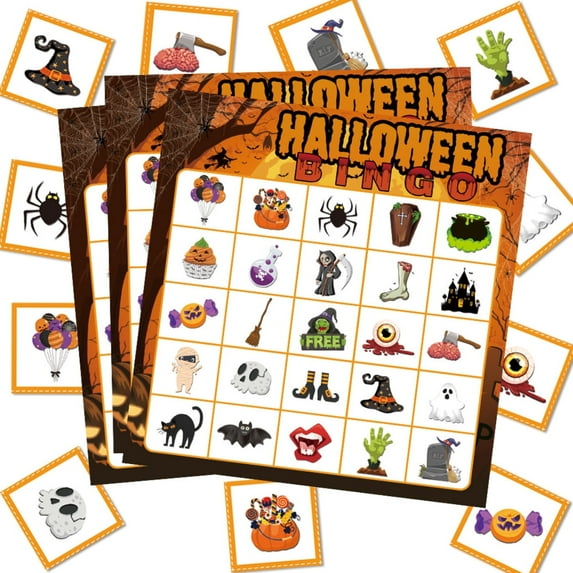Halloween Bingo Game Card for Kids Adults Halloween Games for Family School Halloween Party Favor-24pcs/set
