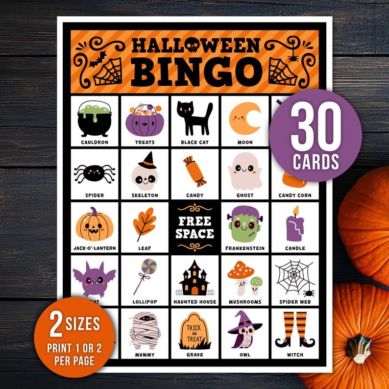 Halloween Bingo Set, 30 Halloween Bingo Cards, Party Game, Halloween ...