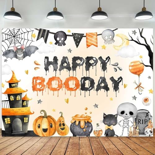 Halloween Birthday Backdrop, Happy Boo Day Party Decorations Backdrop ...