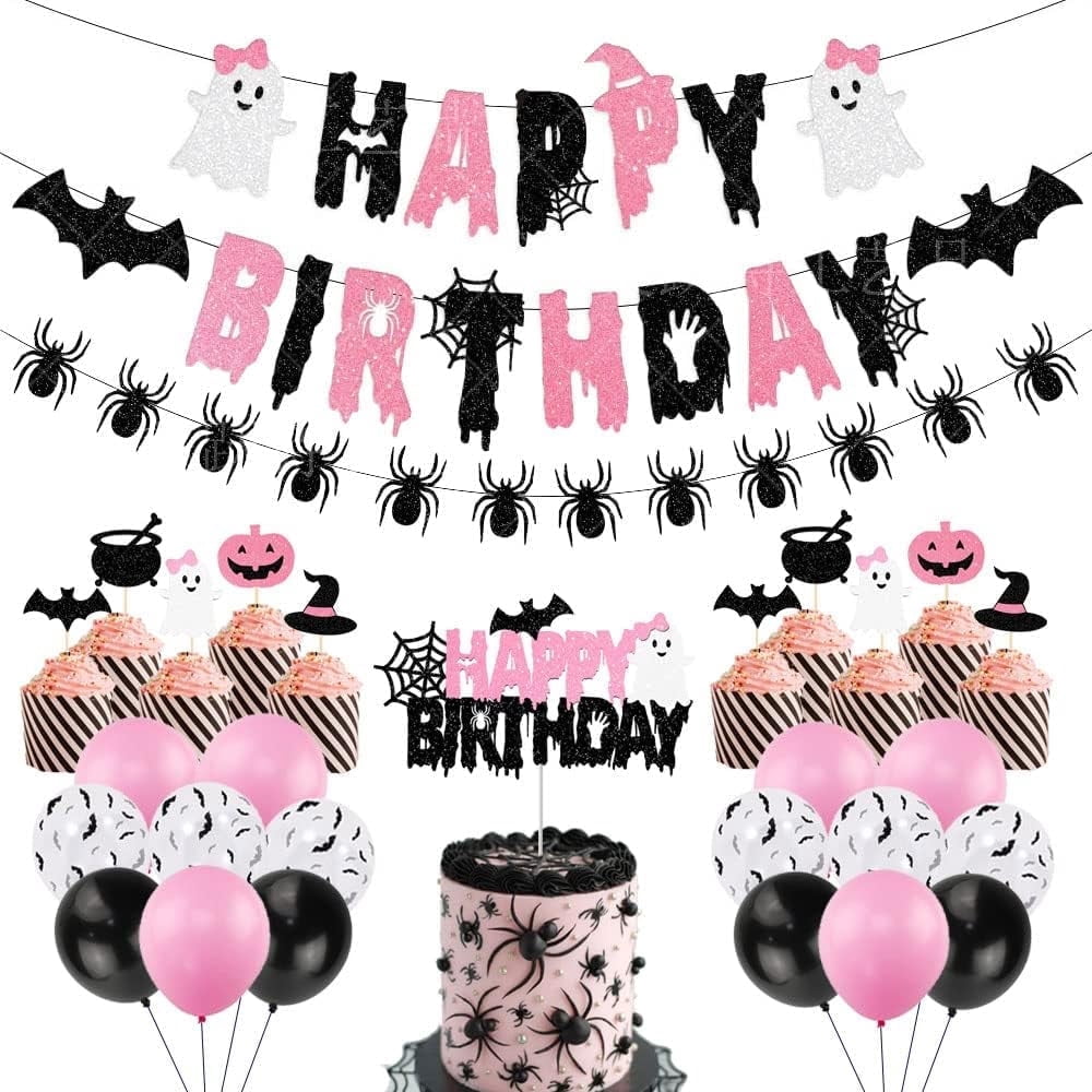 Mouse Halloween Happy Birthday Banner & Cake Topper Set - Birthday Party Decorations