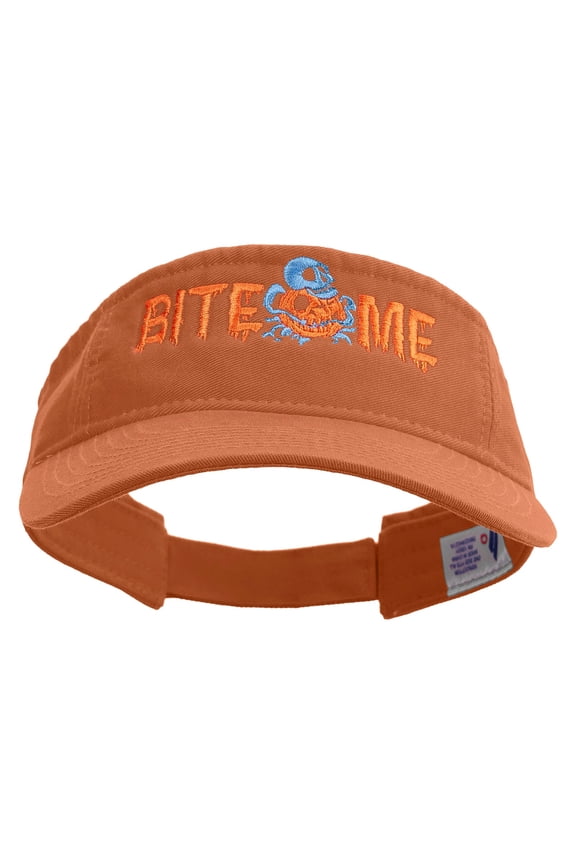 Halloween Bite Me Embroidered Pro Style Cotton Twill Washed Visor - Orange OSFM