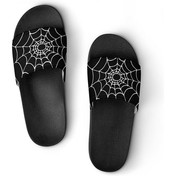 Halloween Black And White Spiders Web Cobweb Brushed Womens Slide Sandals Non Slip Summer House Slippers for Girls Slip-on Flip Flops