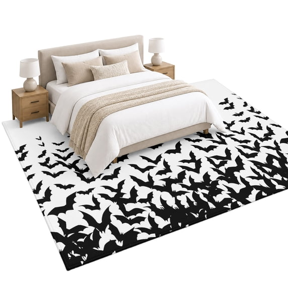 Halloween Black Area Rug 6'x9', Bat Soft Mat Non-Slip Silicone Backing ...