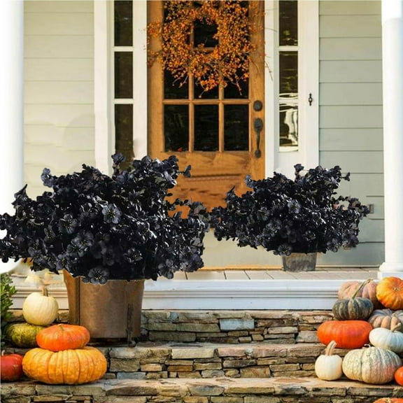 Halloween Black Artificial Eucalyptus Stems,Artificial Eucalyptus Leaves Branches,Faux Eucalyptus Leaf Stem for Halloween Autumn Fall Floral Arrangement Wedding Bouquet Home Office