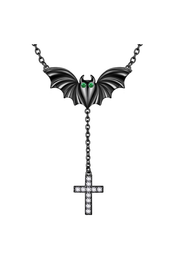Halloween Bat & Cross Necklace Goth Statement Cosplay Party Jewelry Gift Women Men Halloween Costume Accessories