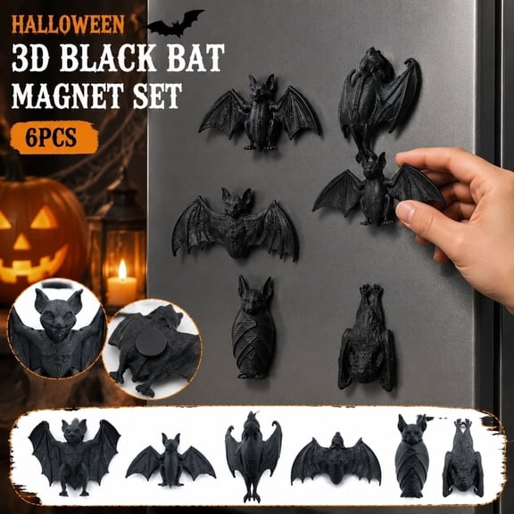 Halloween Black Bat Magnet for Fridge, Glow in The Dark Eyes Luminous Bat Magnets, Waterproof Magnetic Bat Stickers for Garage Door Car Decor (F)