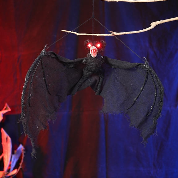 Halloween Black Bat with Adjustable Wings,16" Giant Realistic Bat Decor for Haunted House,Porch Lawn,Scary Flying Bats with Glowing Red Eyes
