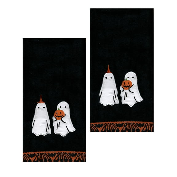 Celebrate Together Halloween Ghost Couple Bathroom Hand Towels, 2 Count, Black