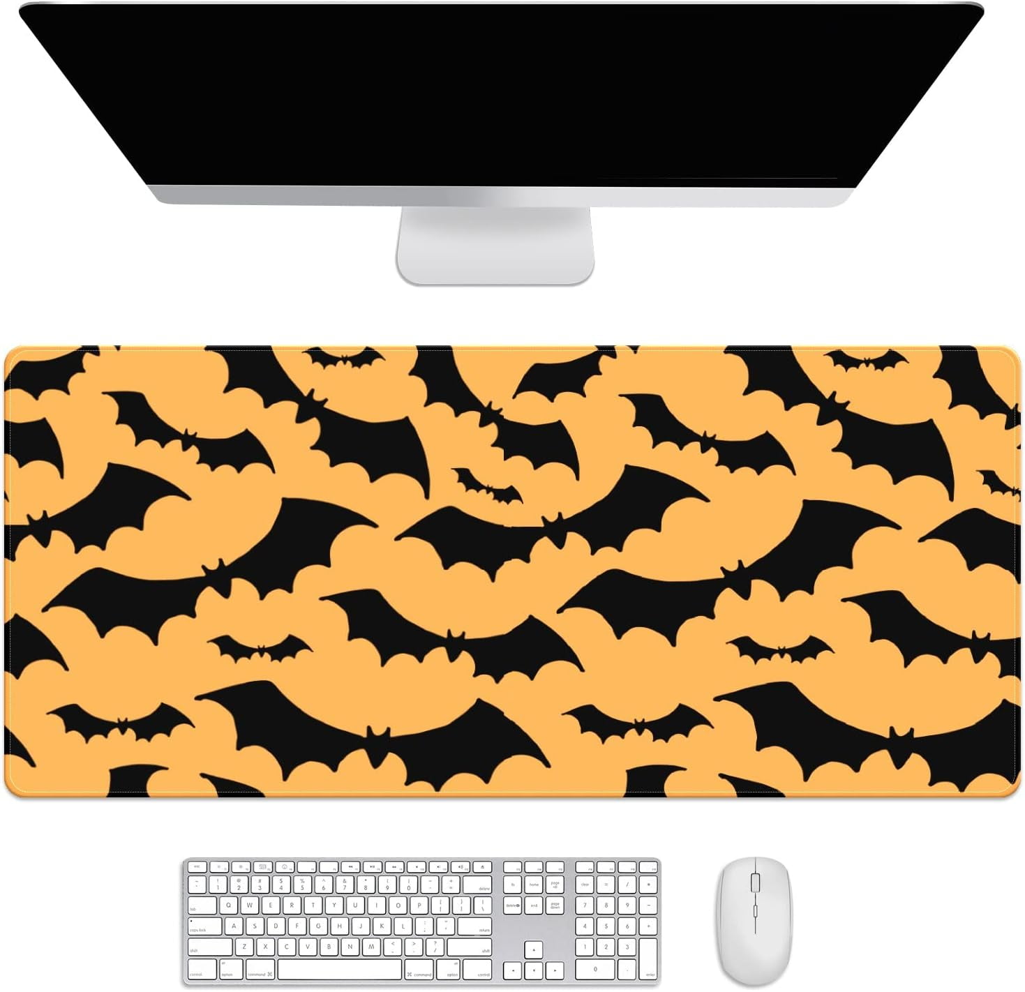 Halloween Black Bats Desk Mat, Desk Accessory, Cute Workspace, Trendy Workspace, Trendy, 35.4x15.7in Large Gaming Mouse Pad, Cute Desk Topper, Pretty Desk Pad