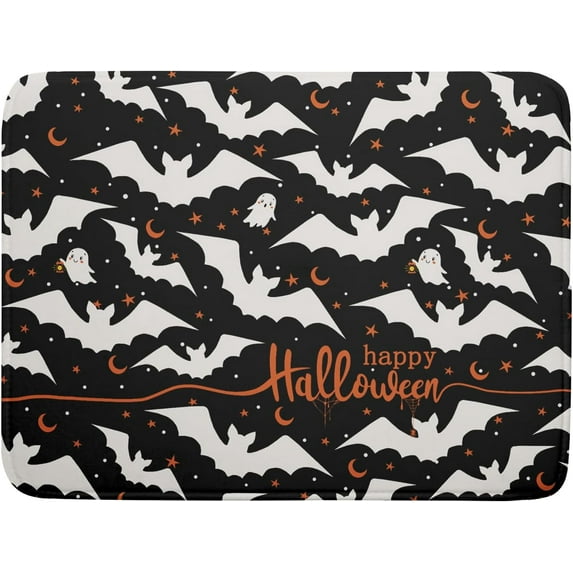 Halloween Black Bats Dish Drying Mat 16x18 Inch Happy Halloween Spooky Bat Microfiber Drying Mat for Dishes Absorbent Fast Dry Dish Rack Mat Drainer Pad Kitchen Decor Accessories for Halloween