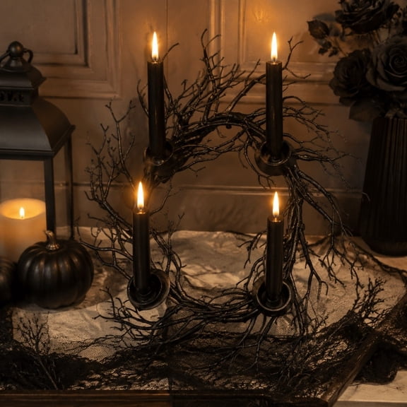 Halloween Black Branch Candle Holder,Twig Candlestick Holder,Gothic Spooky Table Centerpiece Decoration,Plastic Candle Stand for Halloween Home Mantel Entryway Party Holiday Decor