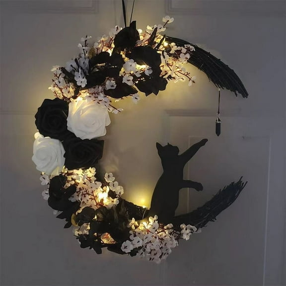 Ipopu Halloween Black Branch Wreath, Handcrafted Plastic Horror Decor for Front Door, Indoor/Outdoor Party, Window, Wall, Farmhouse Yard Garland