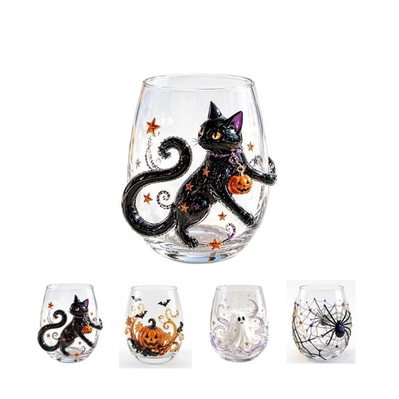 Halloween Black Cat 3D Decorative Glass | For Magical Autumn Sips, Eye-Catching Raised Details & Cozy Fall Home Bar Glow