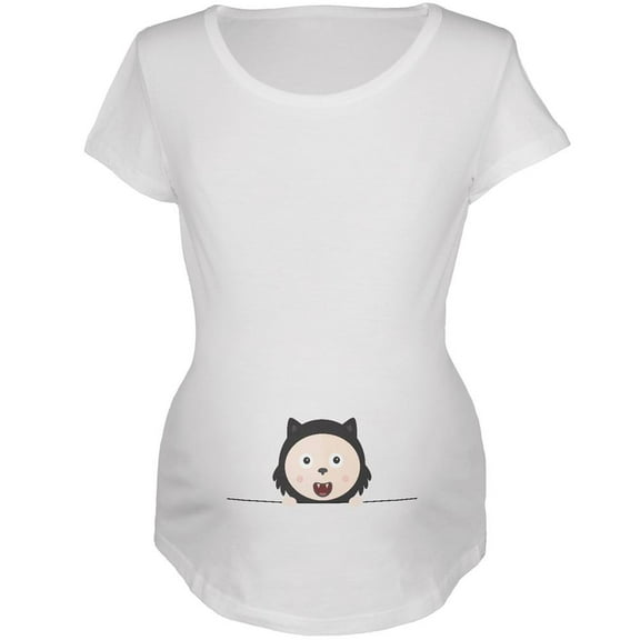 Halloween Black Cat Baby White Maternity Soft T-Shirt - 2X-Large