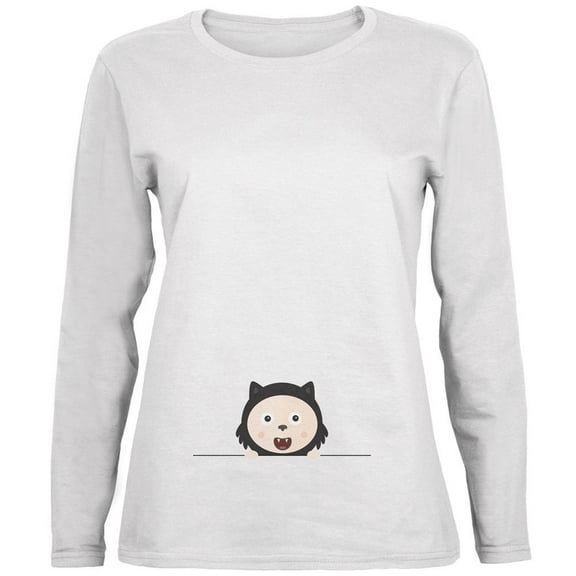 Halloween Black Cat Baby White Womens Long Sleeve T-Shirt - X-Large