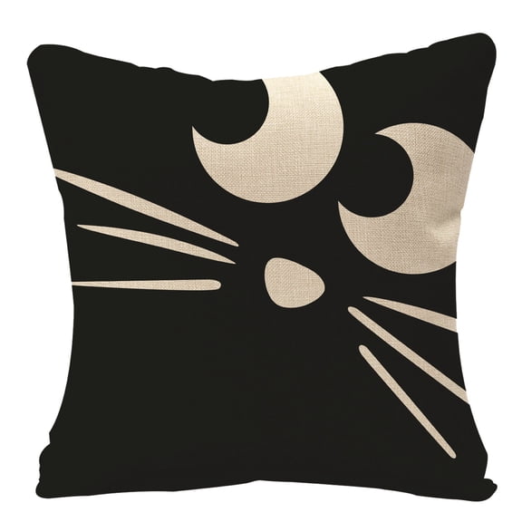 Halloween Black Cat Background Decoration Farmhouse Decor Cotton Linen Home Decorative Throw Pillow Case Cushion Cover for Sofa Couch, 18" x 18"