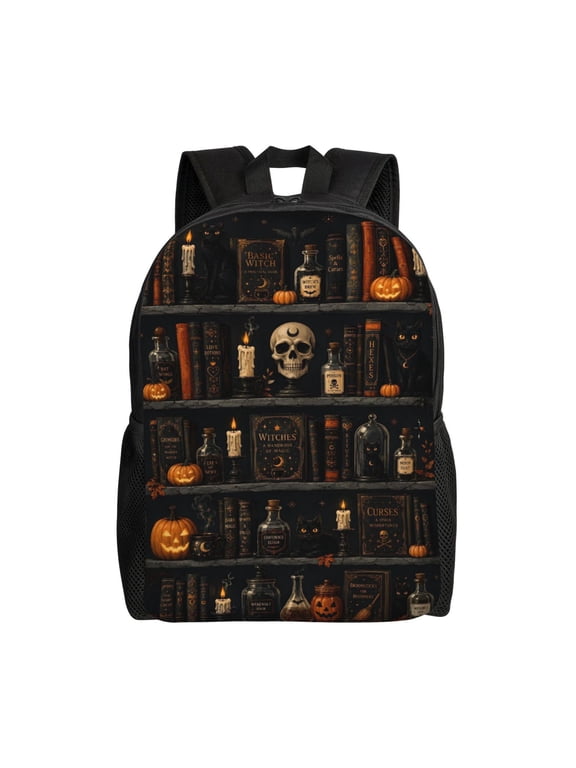 Halloween Black Cat Backpack Full Front Print Travel Laptop Bag for Men and Women