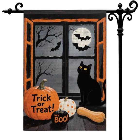 Halloween Black Cat Bat Moon Garden Flag For Outside Halloween Yard Durable Flags Double Sided Scary Yard Outdoor Decorative Flags For Seasonal Holiday Decor 12x18 InchesA458