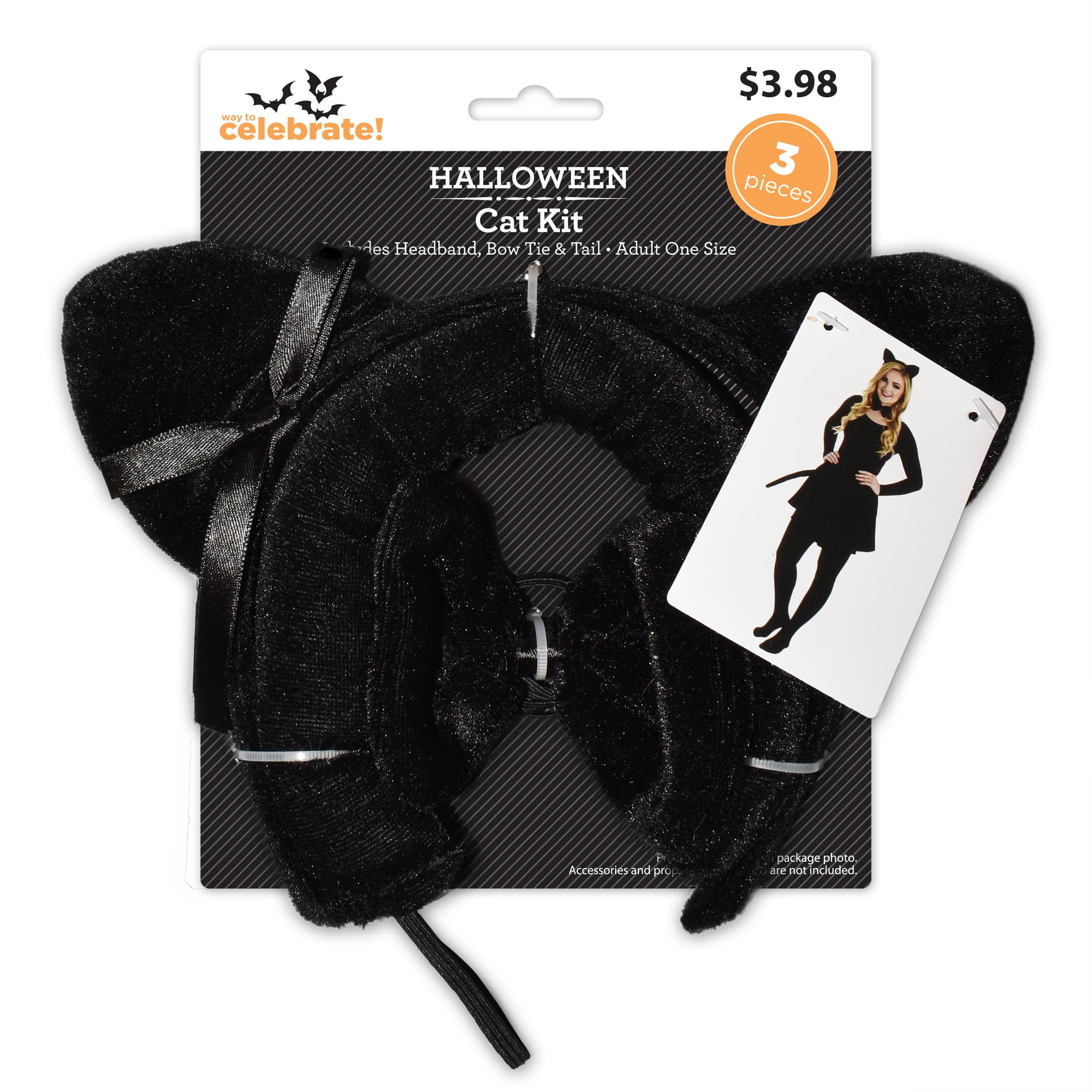 Halloween Black Cat Costume Accessory Set, 3Piece, by Way to Celebrate