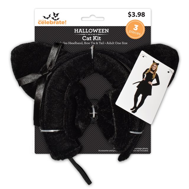 Halloween Black Cat Costume Accessory Set, 3Piece, by Way to Celebrate