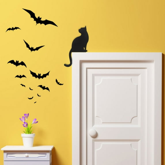 Halloween Black Cat Door Corner Sign Cat Silhouette Black Cat Door Frame Decoration Hanging Sign Black Cat Cutout Door Decor for Scary Family Home Party
