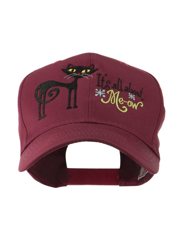Halloween Black Cat Embroidered Cap - Maroon OSFM