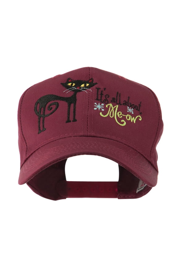 Halloween Black Cat Embroidered Cap - Maroon OSFM