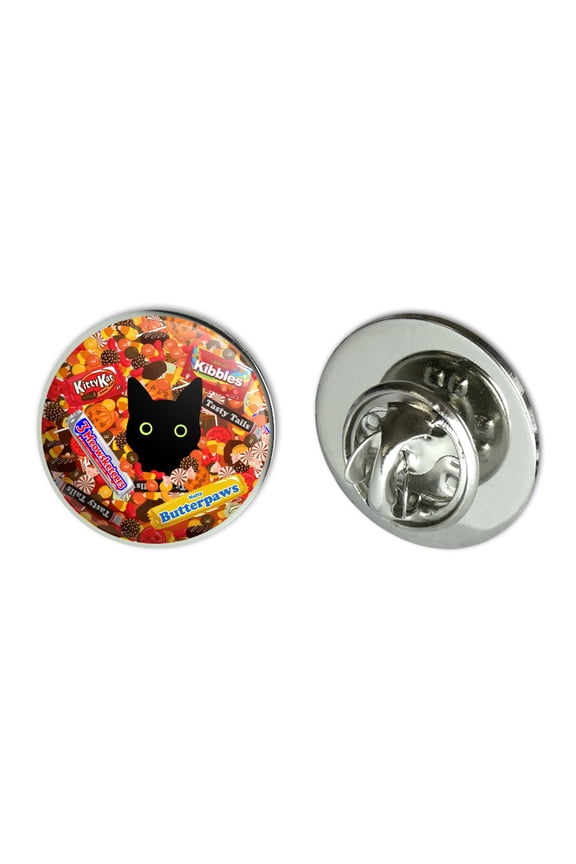 Halloween Black Cat Hiding in Candy Metal 0.75" Lapel Hat Pin Tie Tack Pinback
