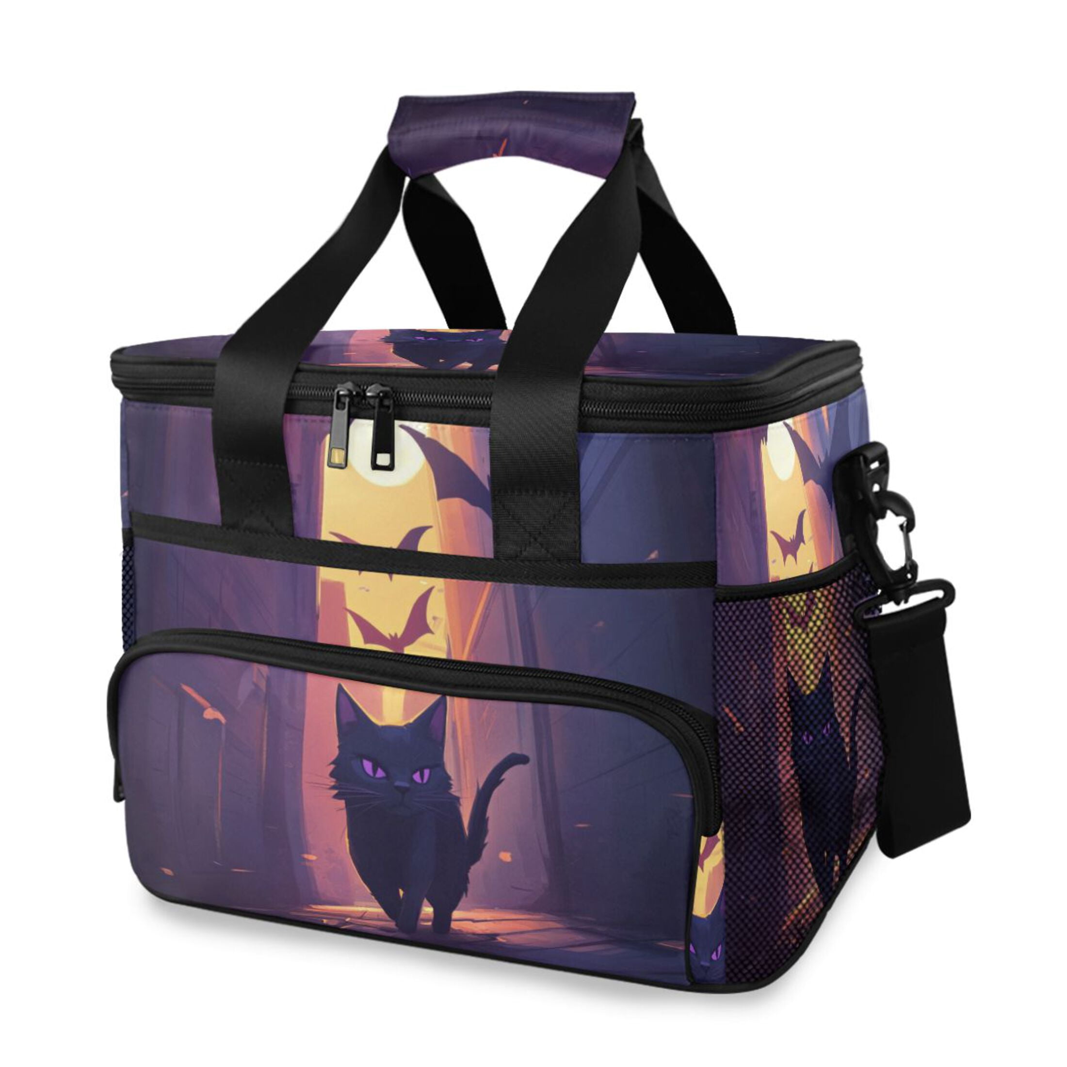 Halloween Black Cat Insulated Lunch Bag 15L Cooler Box for Women Men Work Camping Beach Travel