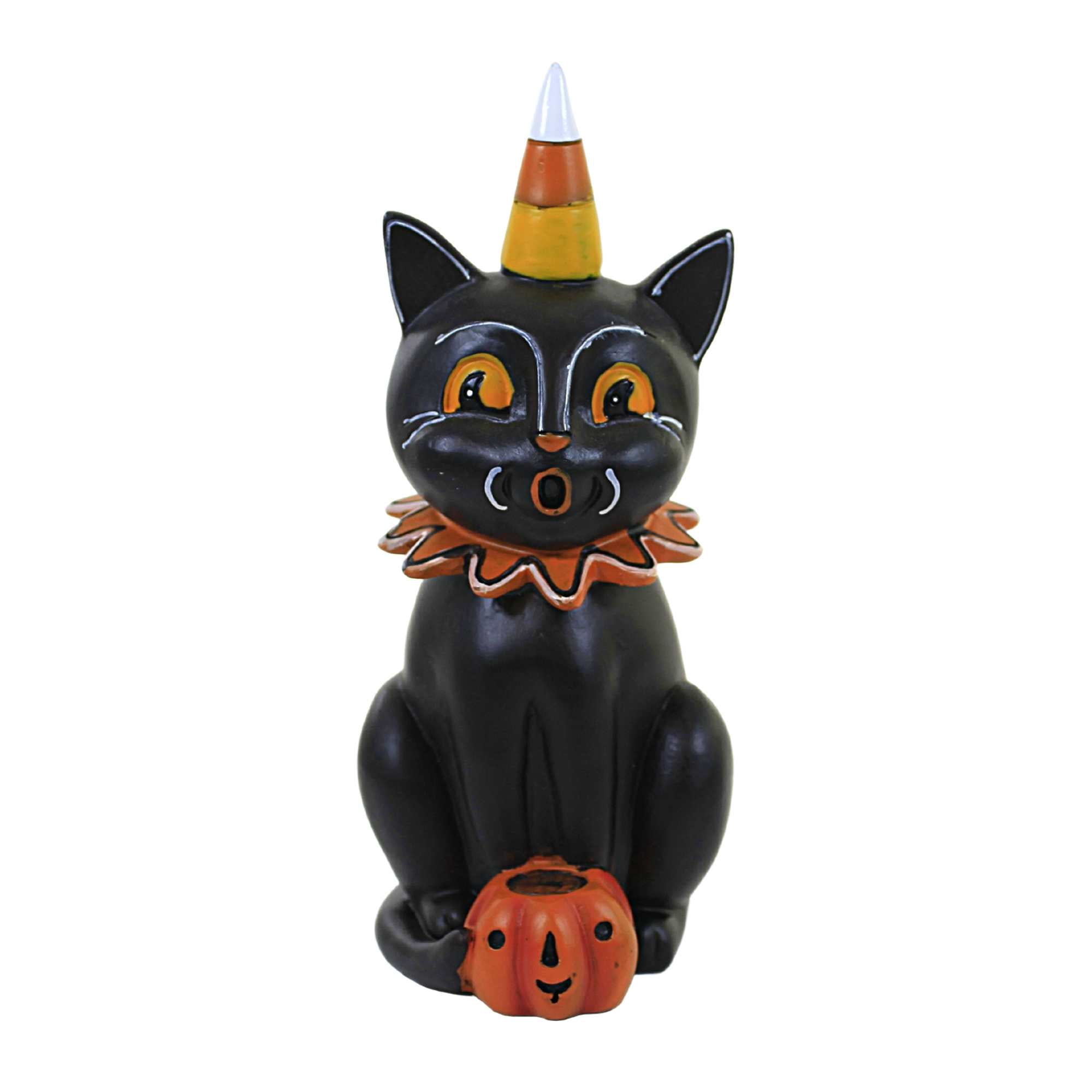 Halloween Black Cat Jack Polyresin Vintage-Looking Pumpkin H7812