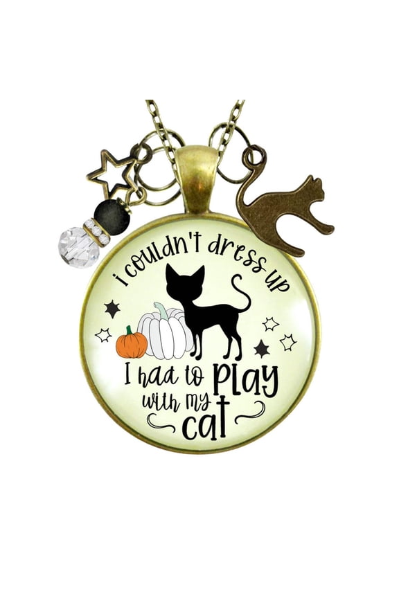Halloween Black Cat Necklace Couldn't Dress Up Gutsy Goodness Female Adult Bronze Metal Jewelry