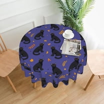 Halloween Black Cat On Purple Tablecloth Round Table Cover Washable Polyester Table Cloth for Kitchen Party Picnic Dining Decor 60 Inch
