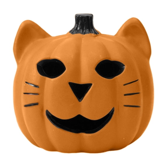 Halloween Black Cat Pumpkin LED Light Up Figurine, Spooky Cute Black Cat Jack O Lantern Tabletop Decor for Indoor Home Party Porch Display, No Battery Included