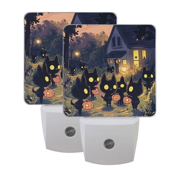 Halloween Black Cat Pumpkin Lights LED Night Light with Smart Sensor Plug Into Wall Dusk to Dawn 2 packs