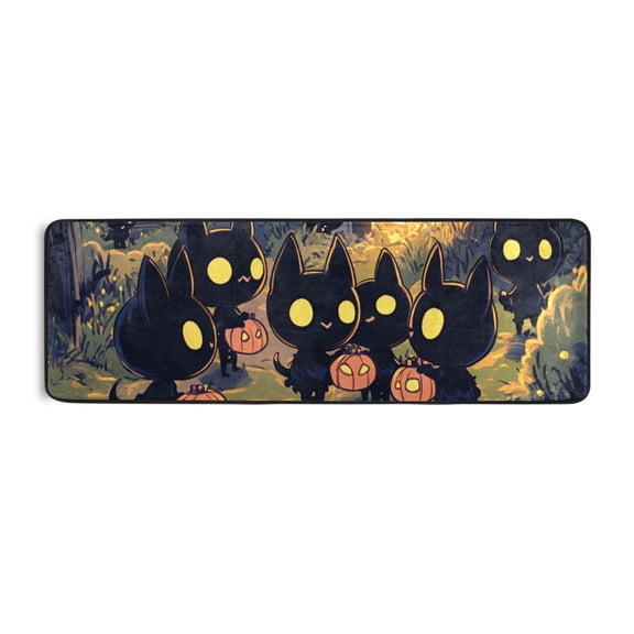 Halloween Black Cat Pumpkin Lights Runner Rug for Hallways Kitchen Non Slip 2'x 6' Washable Hall Carpet for Bedroom Entryway Laundry Room