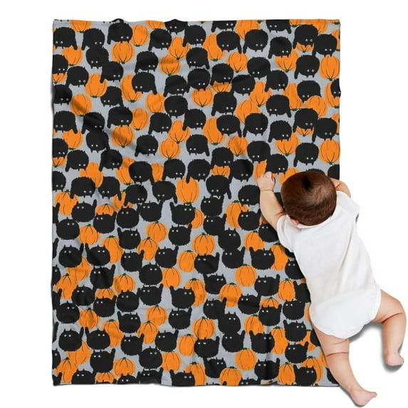 Halloween Black Cat Pumpkin Pattern Blanket,Comfortable Soft Flannel Throw Blanket,All Season,Warm Lightweight Blankets for Sofa Bed Couch Living Room Chair,30"x40"