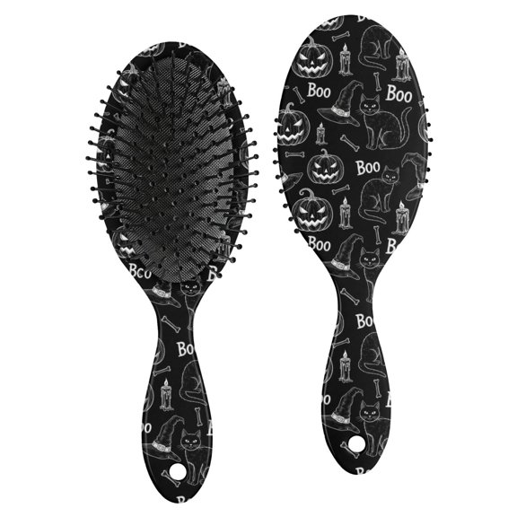 Halloween Black Cat Pumpkin Pattern Brush, Detangling Hair Brush,Oval Paddle Hair Brush, Smooth Handle Gifts for for Men Women Kids