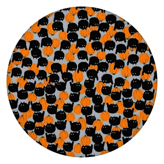 Halloween Black Cat Pumpkin Pattern Round Fitted Tablecloth with Elastic Edge,Dining Table Cover Waterproof,Outdoor Round Tablecloth for Camping,Dining,Indoor and Outdoor