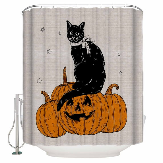 Halloween Black Cat Pumpkins Retro Shower Curtain Set ,Waterproof Fabric Shower Curtains Shower Curtains for Bathroom,Bathroom Decor 72"x84"
