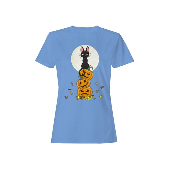 Halloween Black Cat Pumpkins T-Shirt Women