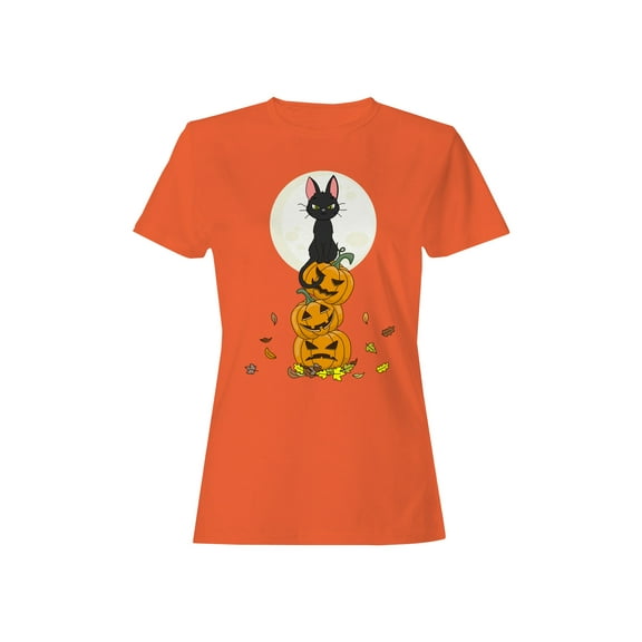 Halloween Black Cat Pumpkins T-Shirt Women